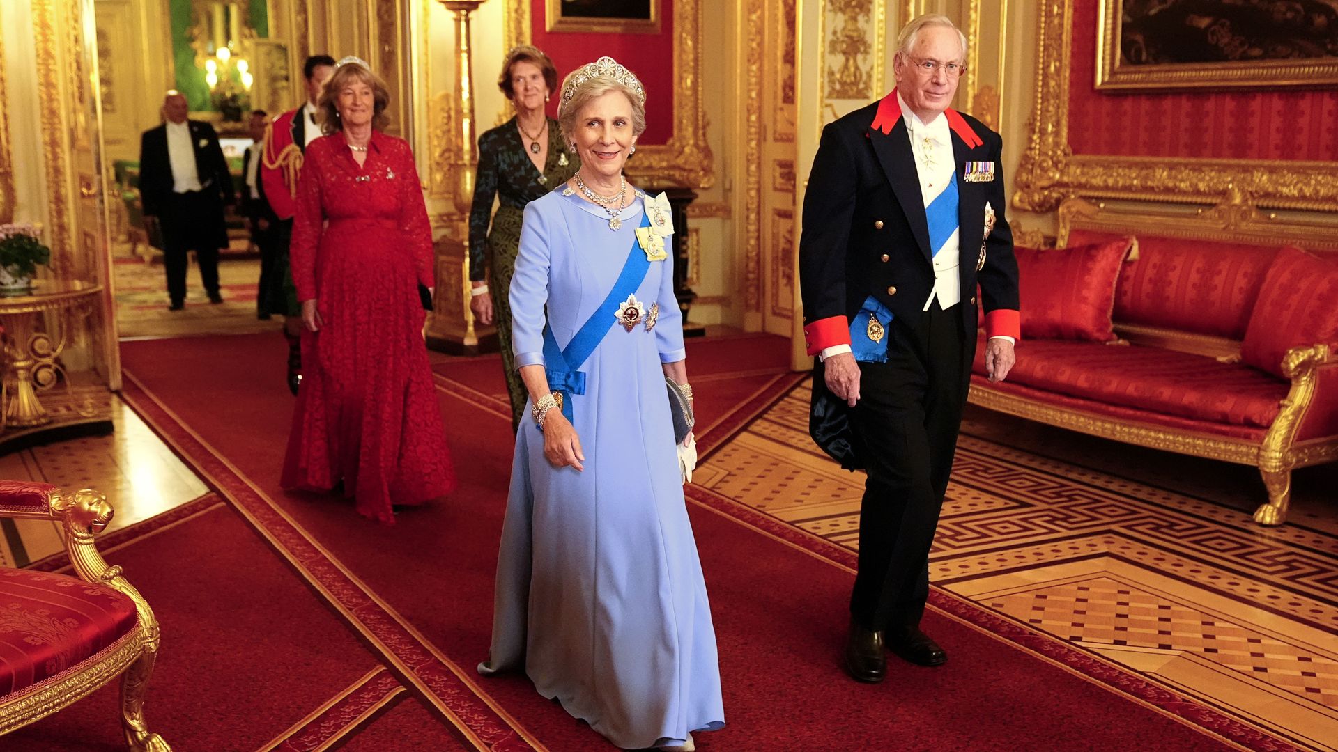 Duke and Duchess of Gloucester arriving at the state banquet