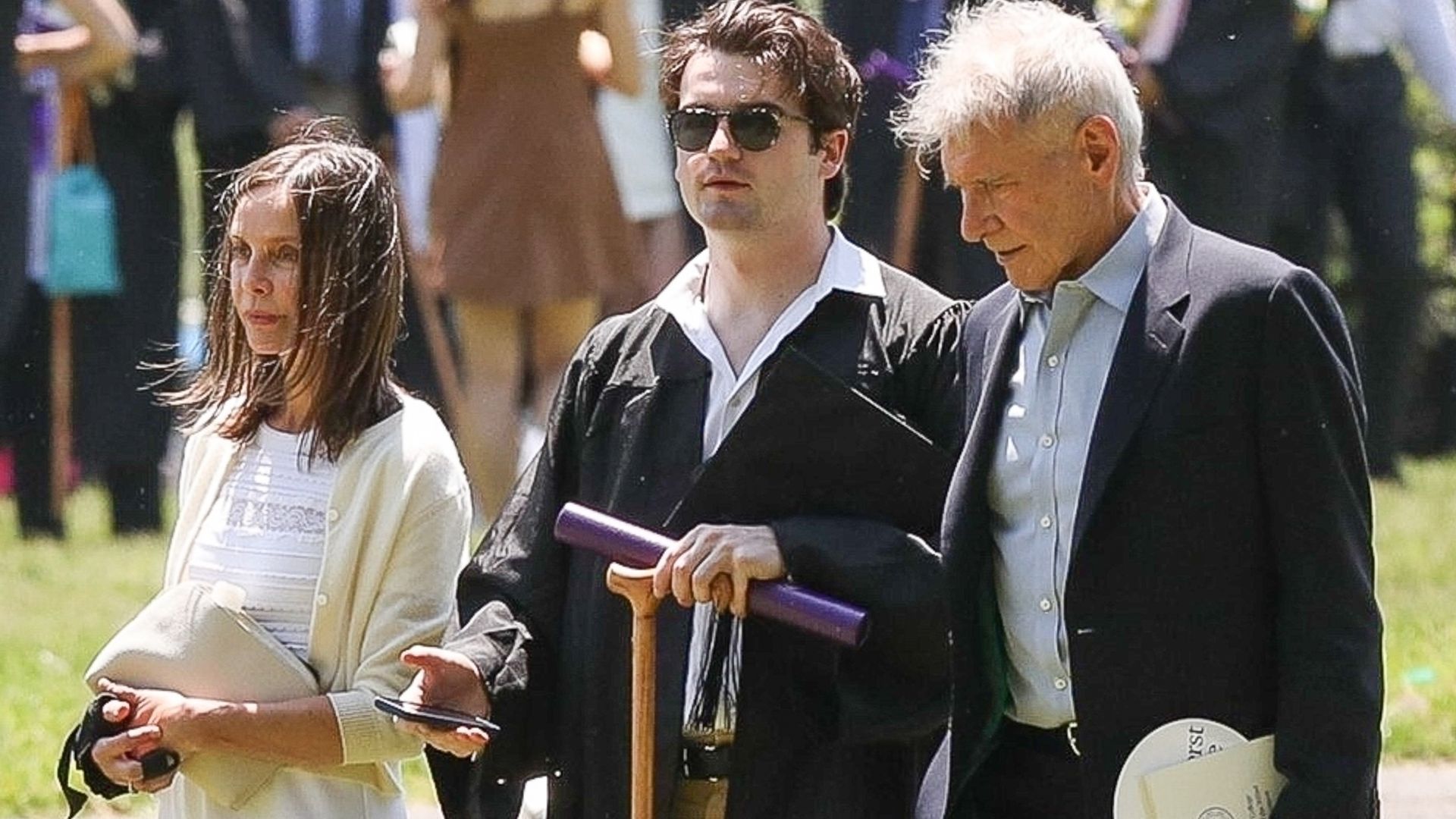 Harrison Ford and Calista Flockhart beam with pride during rarely seen son Liam’s graduation