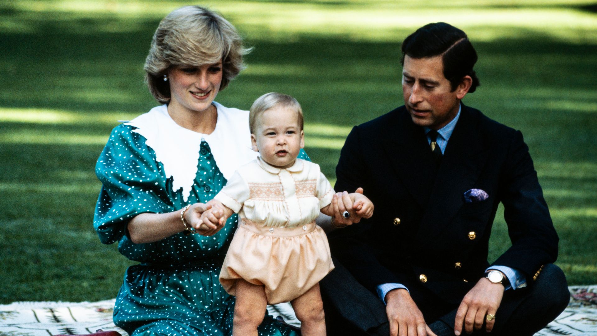 Diana Princess of Wales with Prince Charles and Prince William posing for a photocall on the lawn of Government House in Auckland, New Zealand, on April 23, 1983 during the Royal Tour of New Zealand