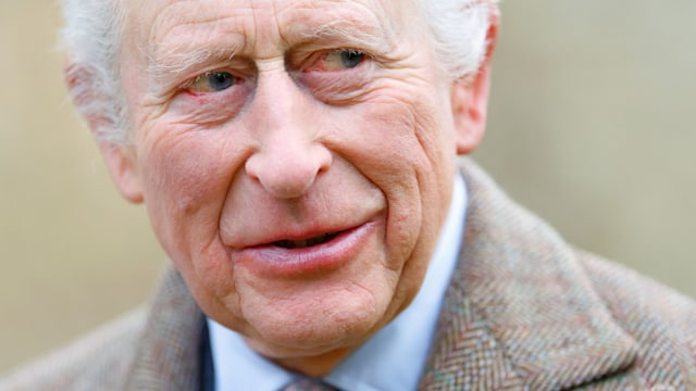 King Charles smiling in tweed coat