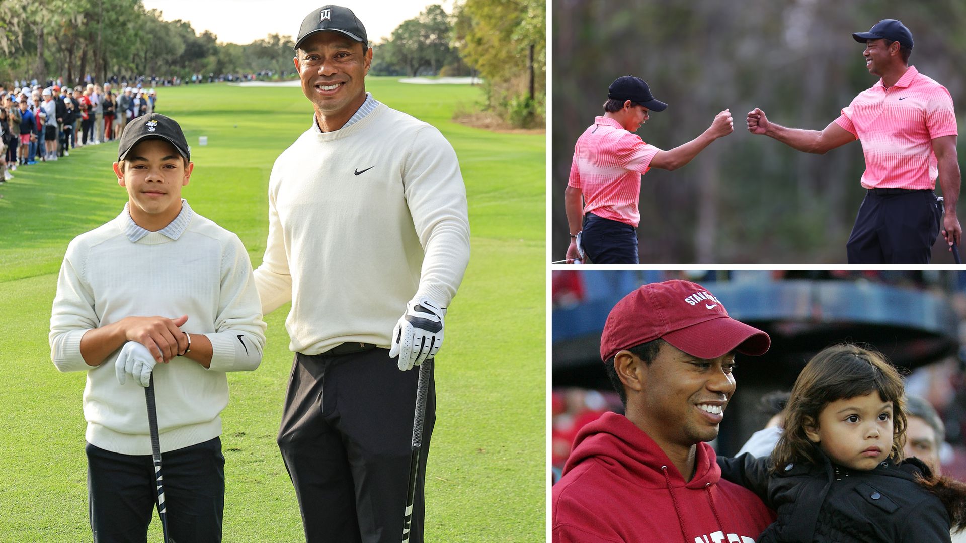 Tiger Woods with his children Charlie and Sam