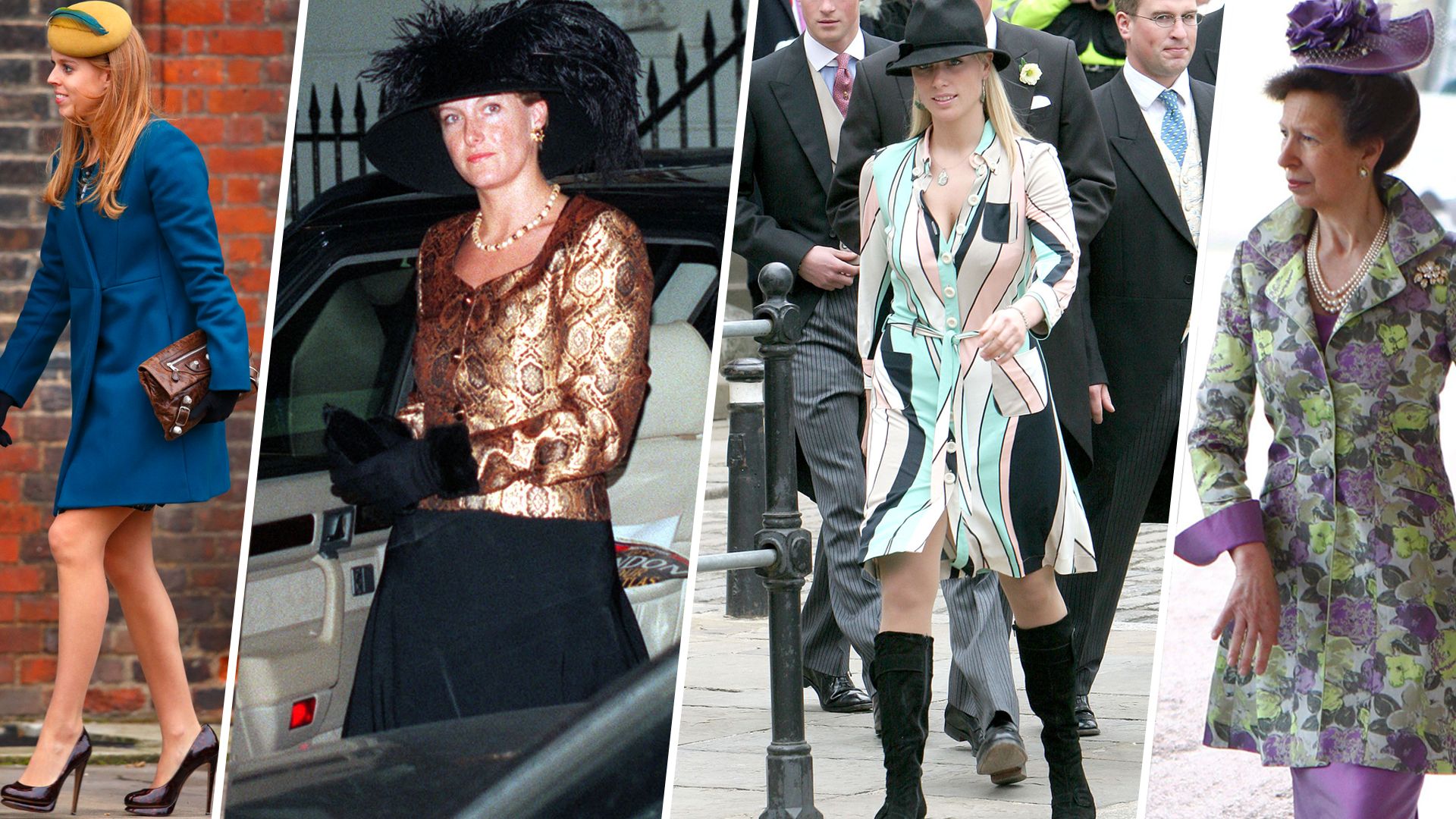 Princess Beatrice, Duchess Sophie, Zara Tindall and Princess Anne in wedding guest outfits