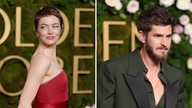 Emma Stone at the 82nd Annual Golden Globe Awards; Andrew Garfield at the 82nd Annual Golden Globe Awards