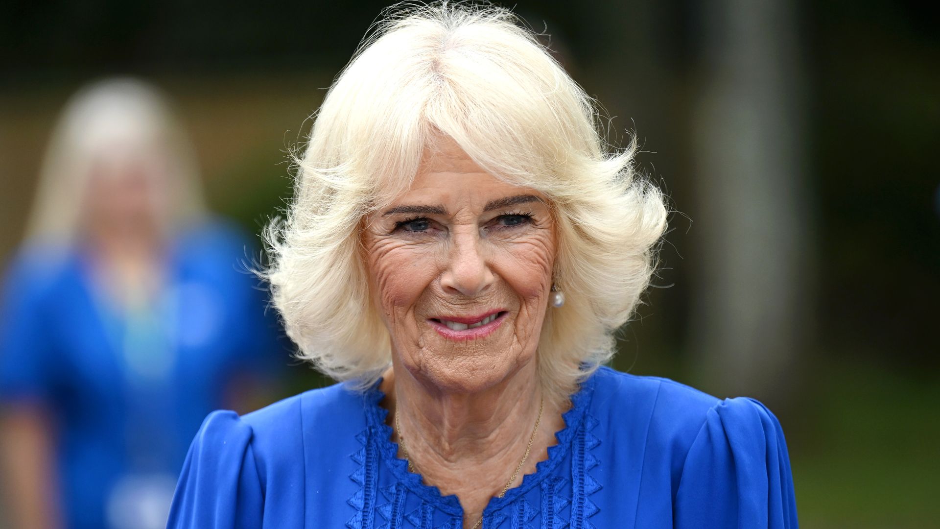 Queen Camilla in blue dress