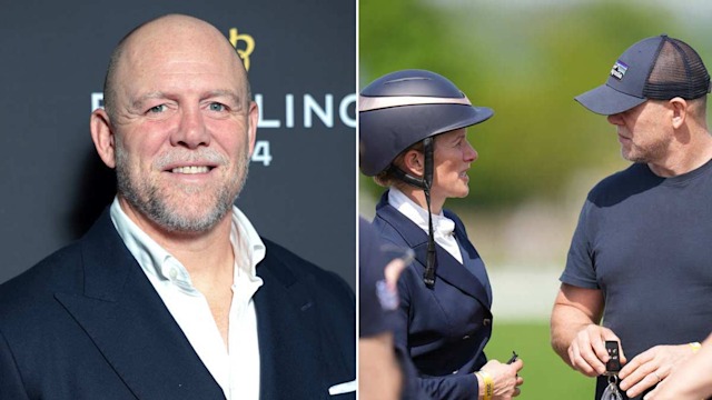 A plit image of mike and zara tindall 