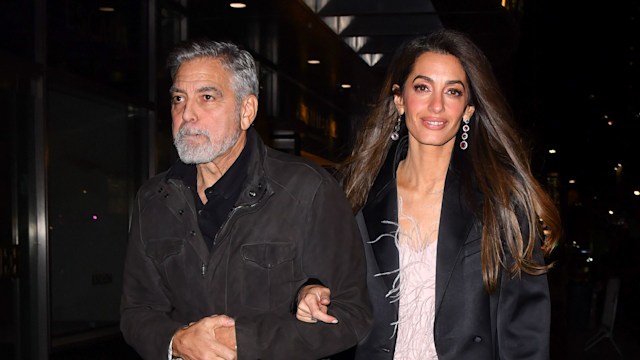 NEW YORK, NEW YORK - DECEMBER 13: George Clooney and Amal Clooney arrive to the Polo Bar on December 13, 2023 in New York City. (Photo by James Devaney/GC Images)