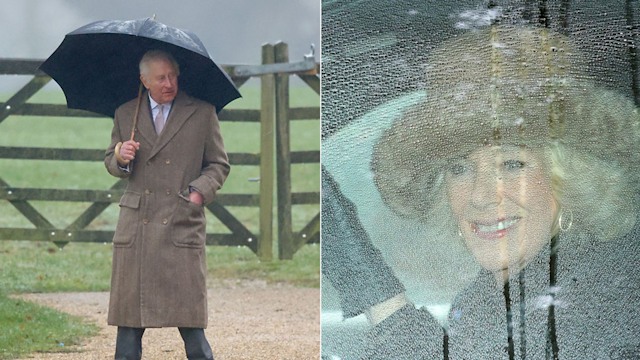 couple attending church rain 