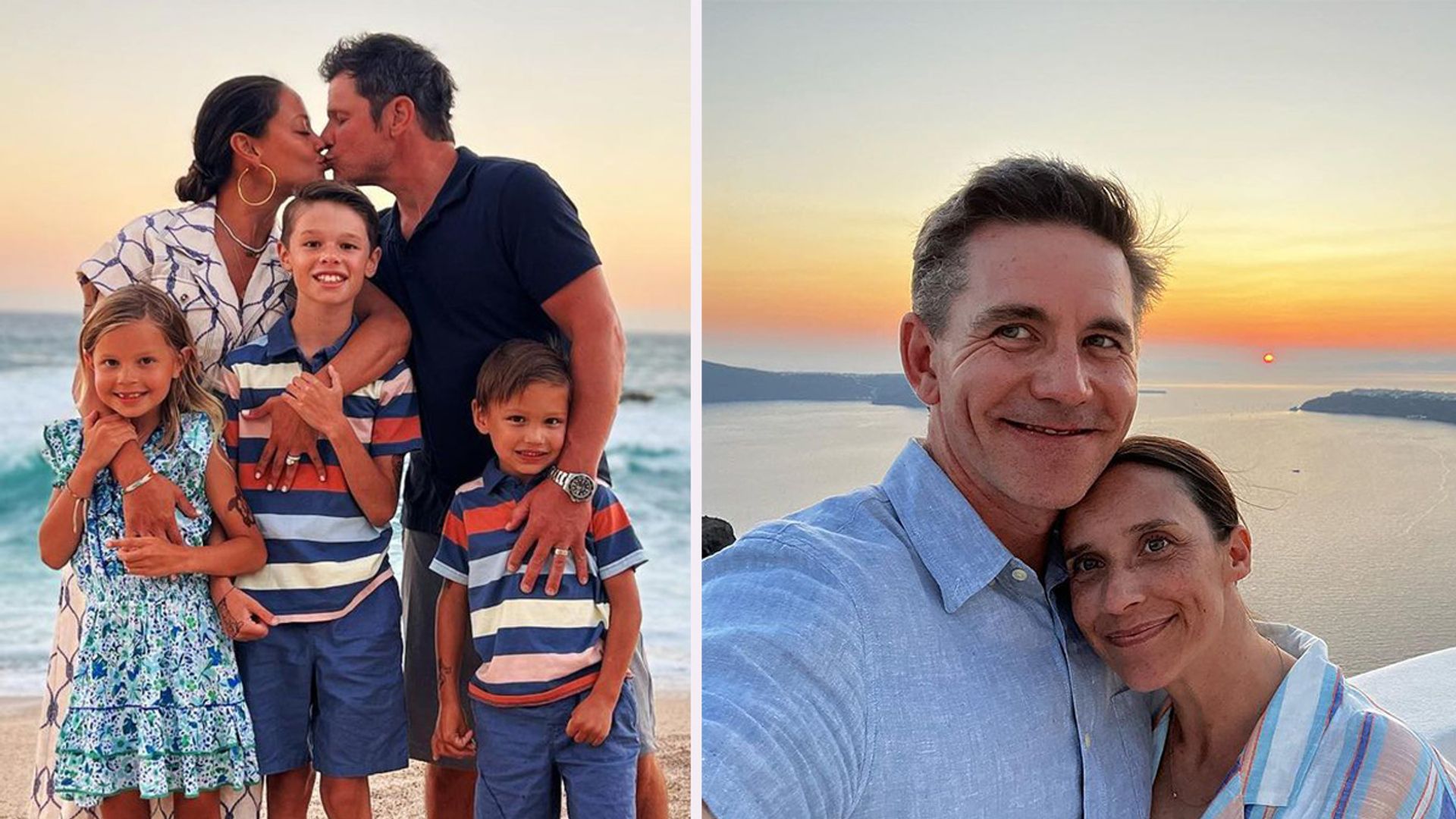 Vanessa Lachey and family, Brian Dietzen and wife, split image 