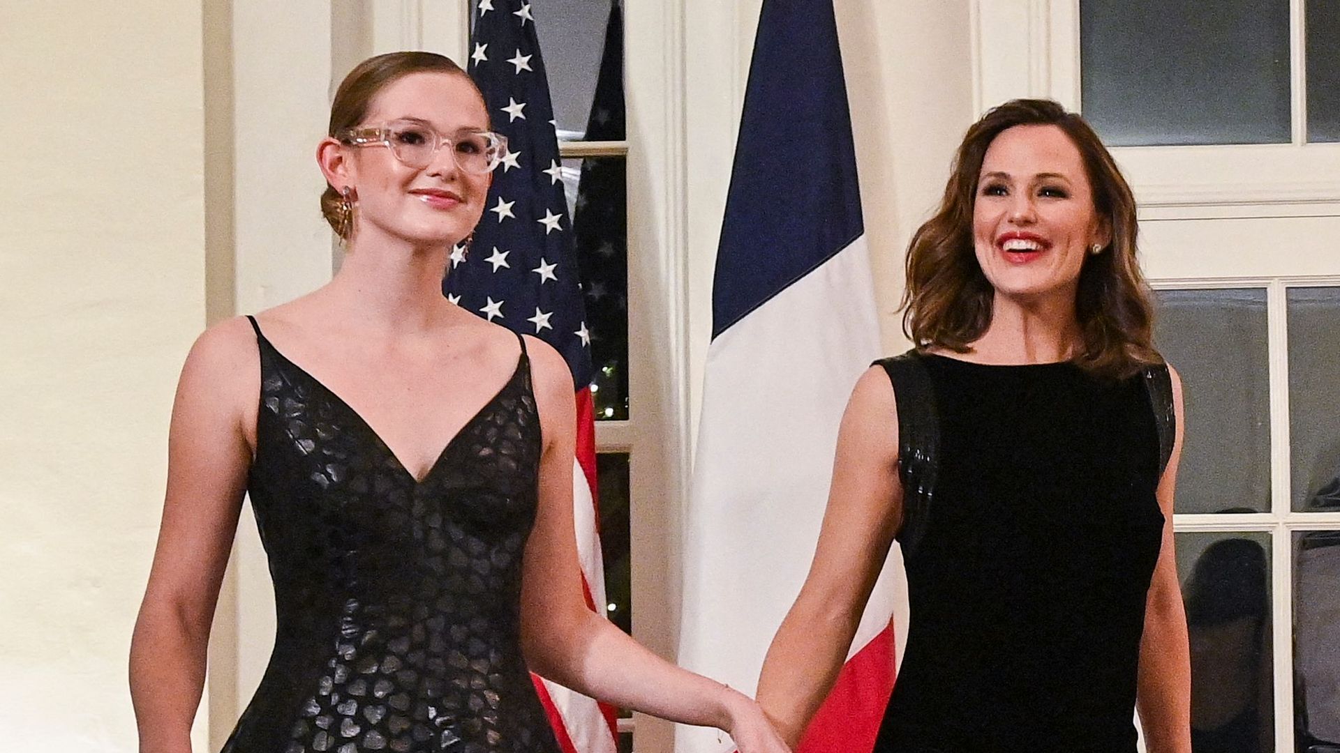 Jennifer Garner and her daughter Violet Affleck arrive at the White House to attend a state dinner honoring French President Emmanuel Macron, in Washington, DC, on December 1, 2022