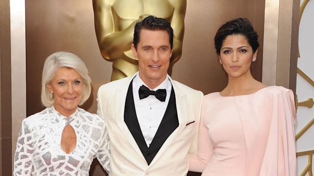 Mary Kathleen McCabe, Matthew McConaughey and Camila Alves arrive at the 86th Annual Academy Awards on March 2, 2014 in Hollywood, California