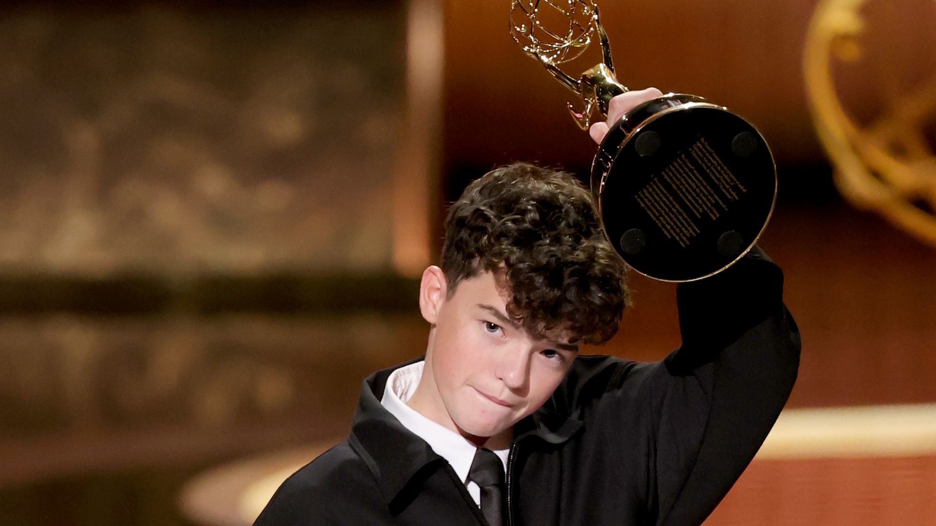 Owen Cooper accepts the Outstanding Supporting Actor in a Limited or Anthology Series or Movie award for "Adolescence" onstage during the 77th Primetime Emmy Awards at Peacock Theater on September 14, 2025 in Los Angeles, California.