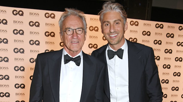 Larry Lamb and George Lamb in tuxedos