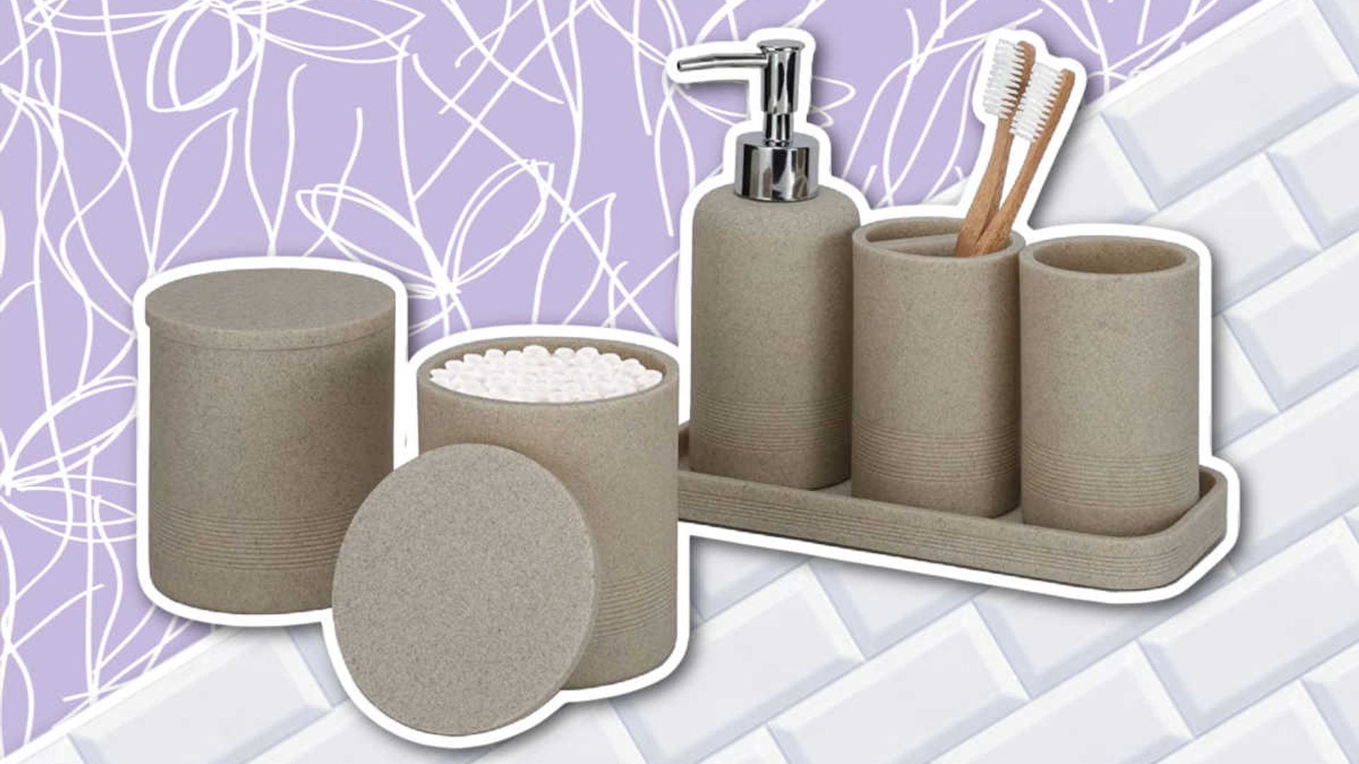 kim kardashian concrete neutral bathroom accessories dupes
