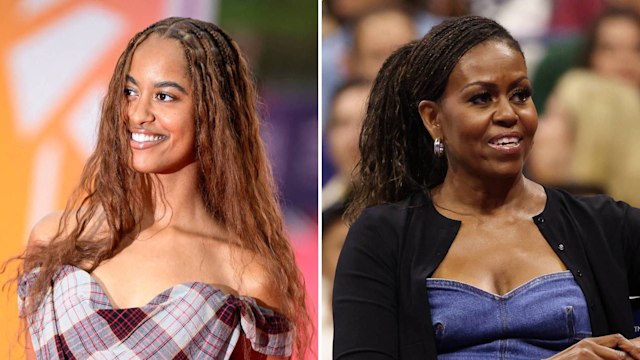 Split image of Malia Obama and Michelle Obama