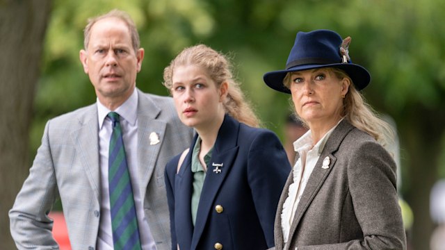 WINDSOR, ENGLAND - JULY 3: Prince Edward, Earl of Wessex and Sophie, Countess of Wessex with Lady Louise Windsor watch the Carriage Driving during the Royal Windsor Horse Show 2021 at Windsor Castle on July 3, 2021 in Windsor, England. (Photo by Mark Cuthbert/UK Press via Getty Images)