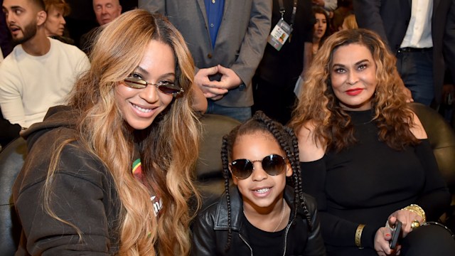 Beyonce, Blue Ivy Carter, and Tina Knowles attend the 67th NBA All-Star Game: Team LeBron Vs. Team Stephen at Staples Center on February 18, 2018 in Los Angeles, California.