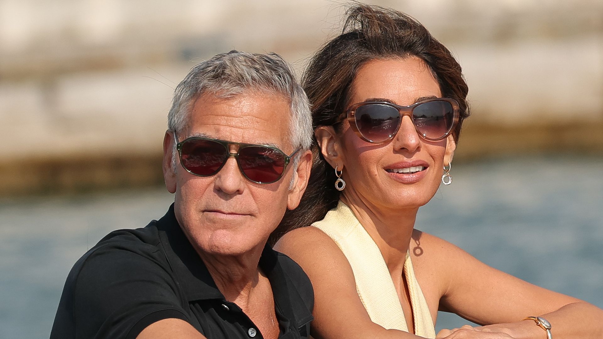 Amal Clooney and George Clooney are seen arriving ahead of the 82nd Venice International Film Festival 2025 on August 26, 2025 in Venice, Italy