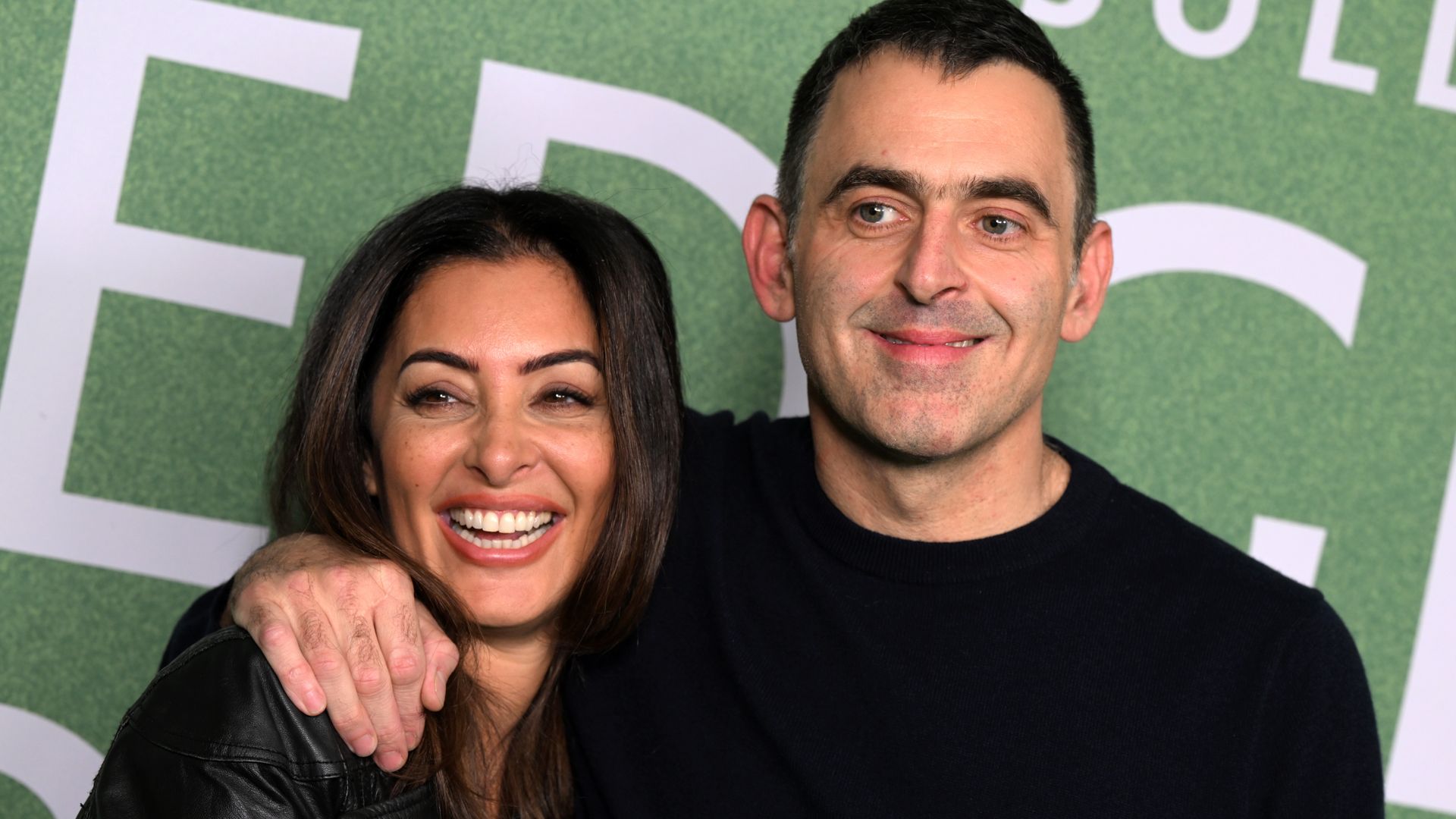 Laila Rouass and Ronnie O'Sullivan attend the "Ronnie O'Sullivan: The Edge of Everything" Premiere at Odeon West End on November 21, 2023 in London, England