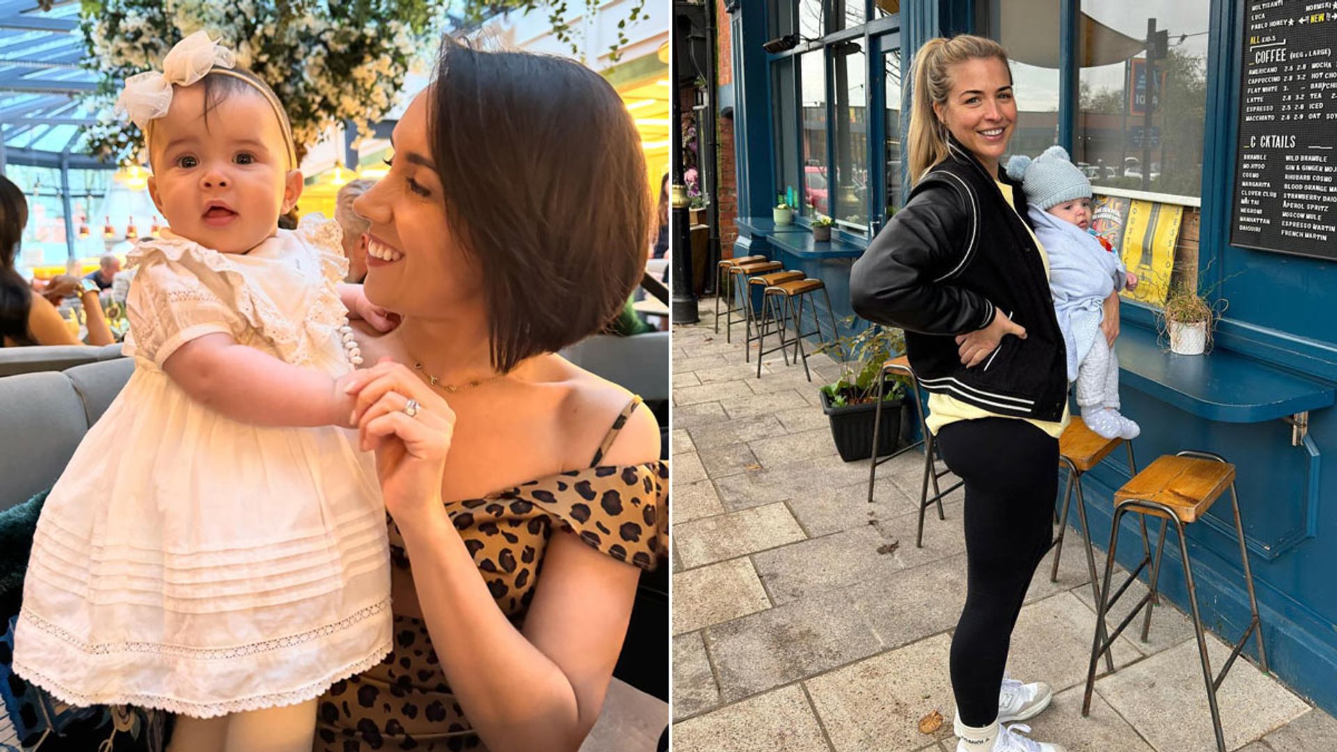 A split image of Janette Manrara with Lyra Rose and Gemma Atkinson with baby Thiago