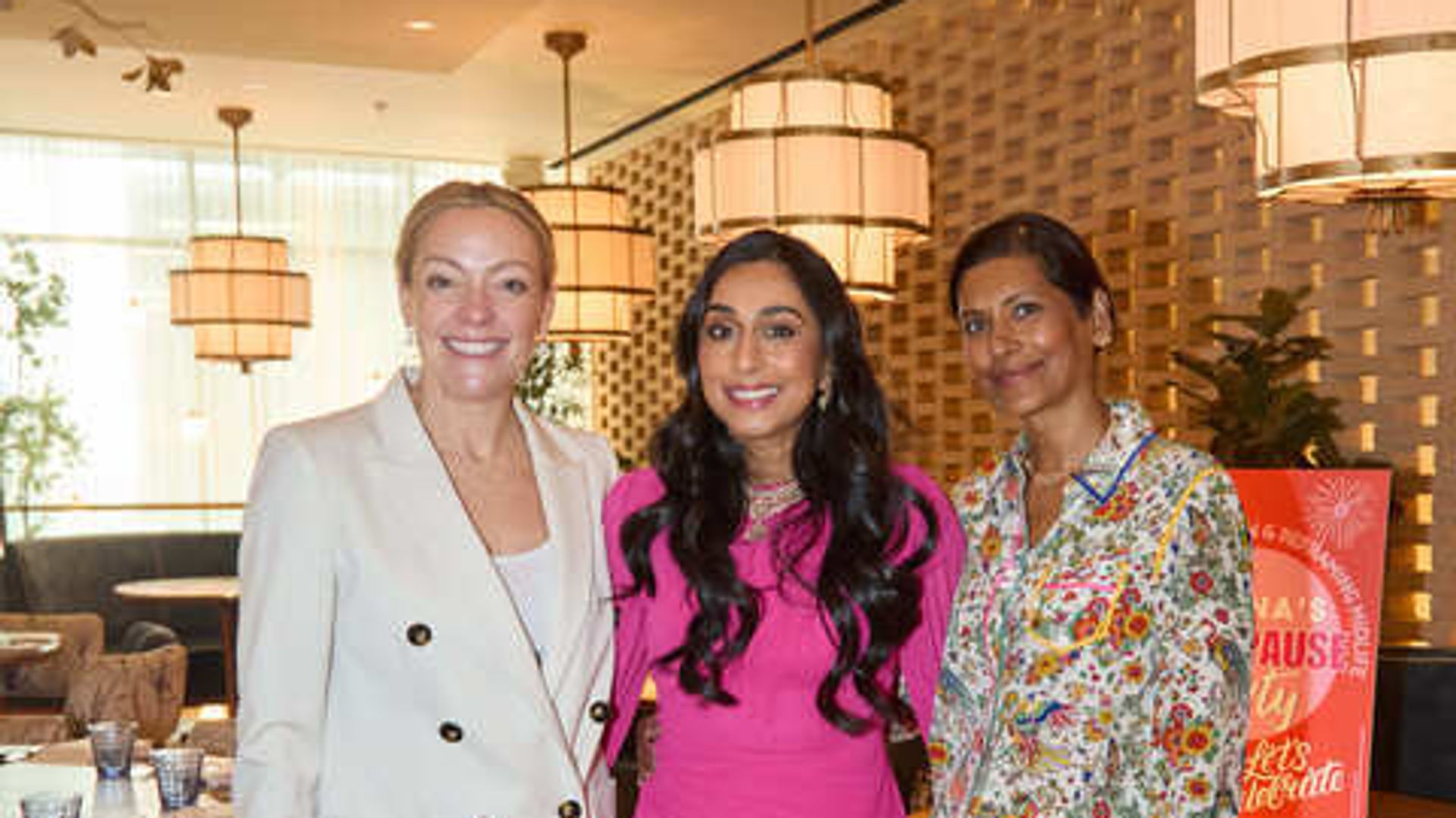 Lavina Mehta MBE celebrates at her Menopause party with Cherry Healey and Naga Munchetty