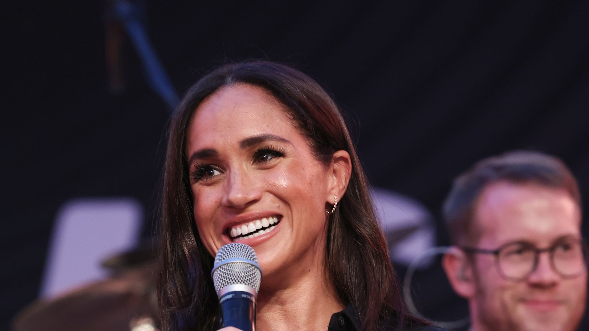 Meghan, Duchess of Sussex speaks on stage at the "Friends @ Home Event"
