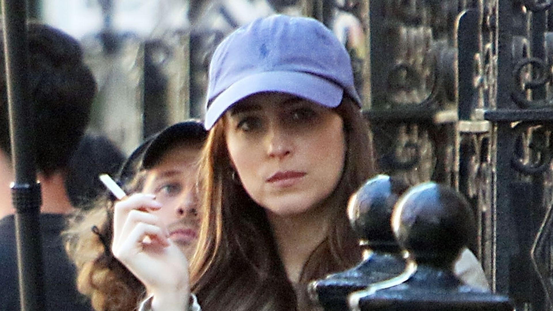 Dakota Johnson is seen on location in West Village, New York, working on her latest film, Materialists.

