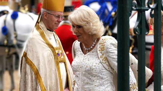 Queen Camilla entering Westminster Abbey 