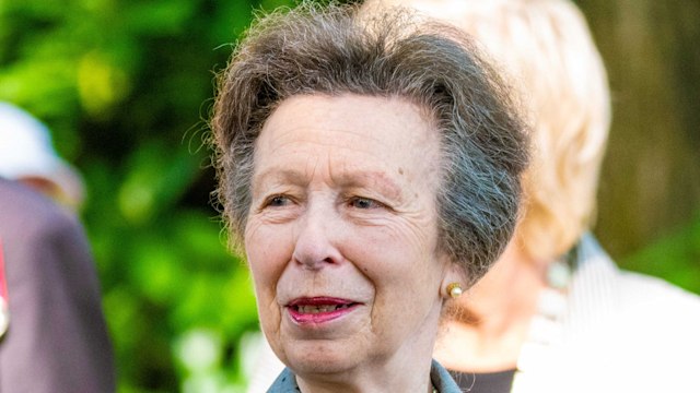 princess anne smiling in polka dot suit