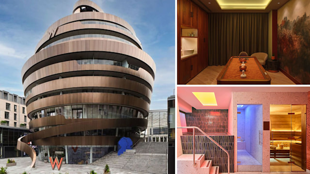 collage of spa photos and the W Edinburgh