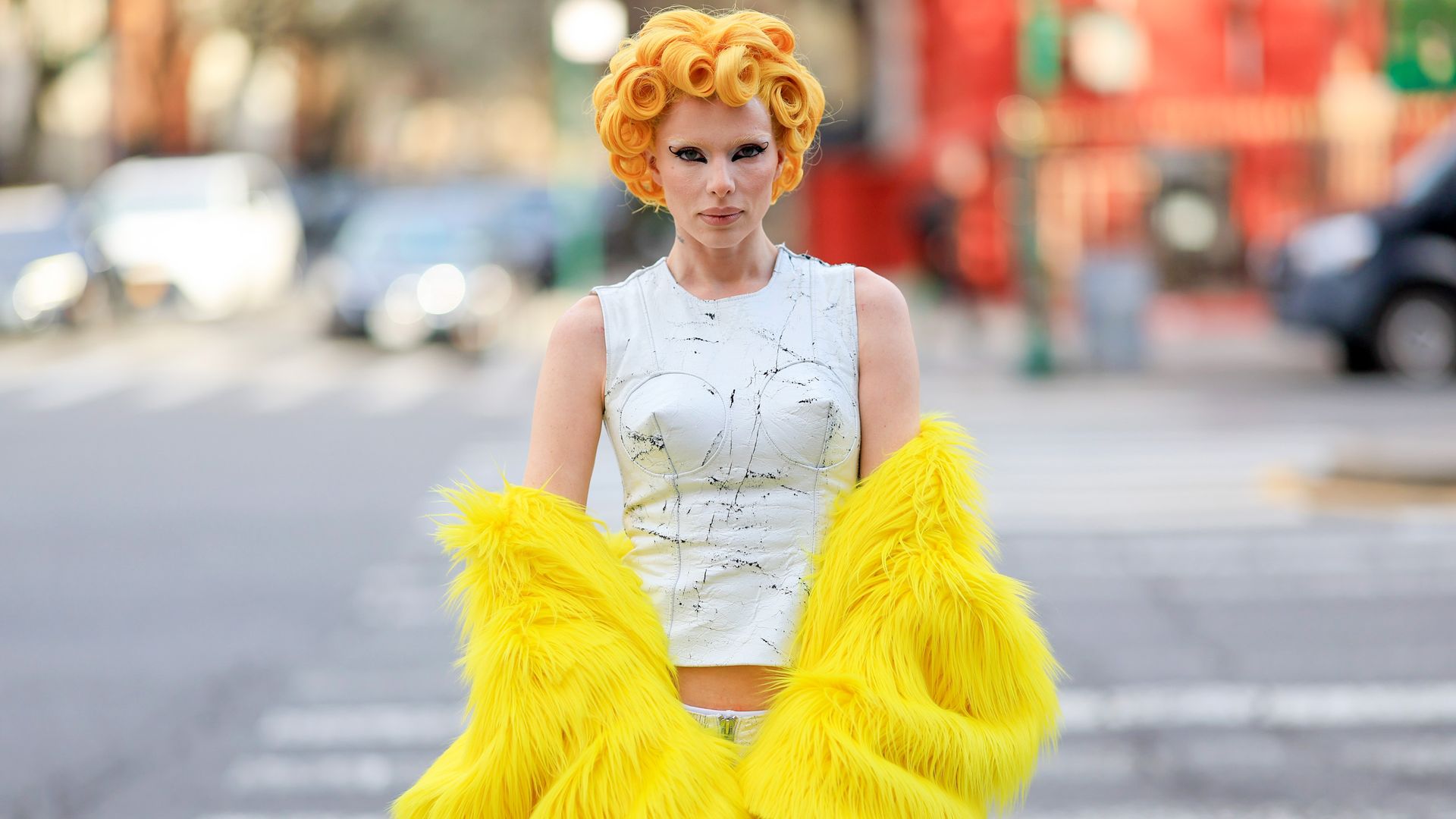 Julia Fox is seen Debuting New 'Gold' Hair en route to Madison Square Garden on March 31, 2024 in New York City.  (Photo by Rachpoot/Bauer-Griffin/GC Images)
