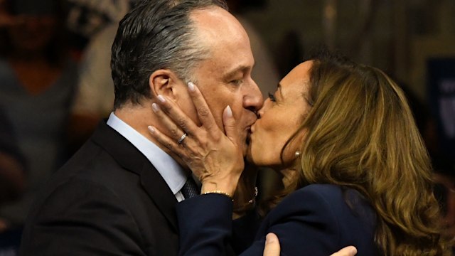 Kamala Harris kissing her husband Doug