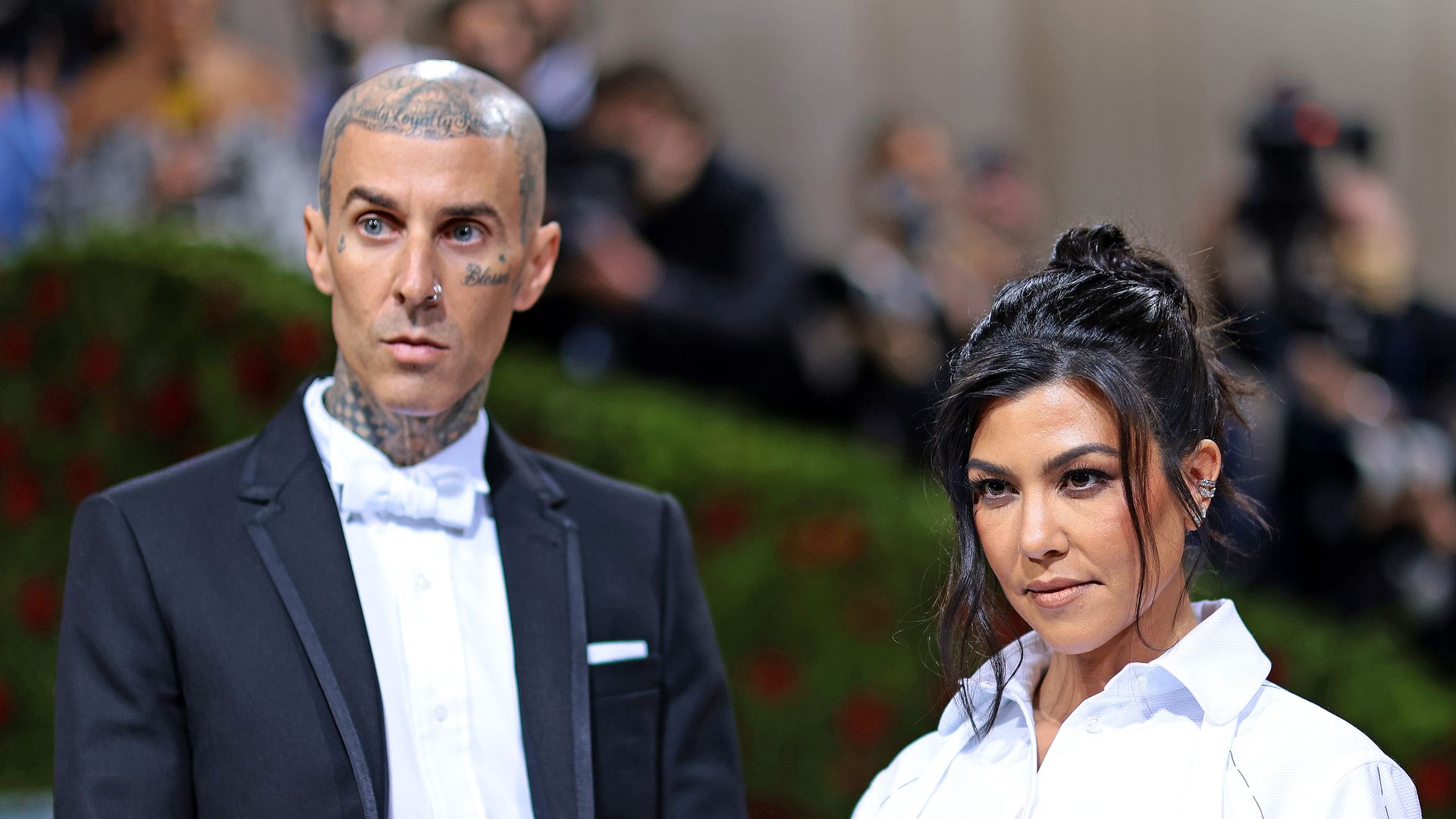 NEW YORK, NEW YORK - MAY 02: (L-R) Travis Barker and Kourtney Kardashian attend The 2022 Met Gala Celebrating "In America: An Anthology of Fashion" at The Metropolitan Museum of Art on May 02, 2022 in New York City. (Photo by Dimitrios Kambouris/Getty Images for The Met Museum/Vogue)