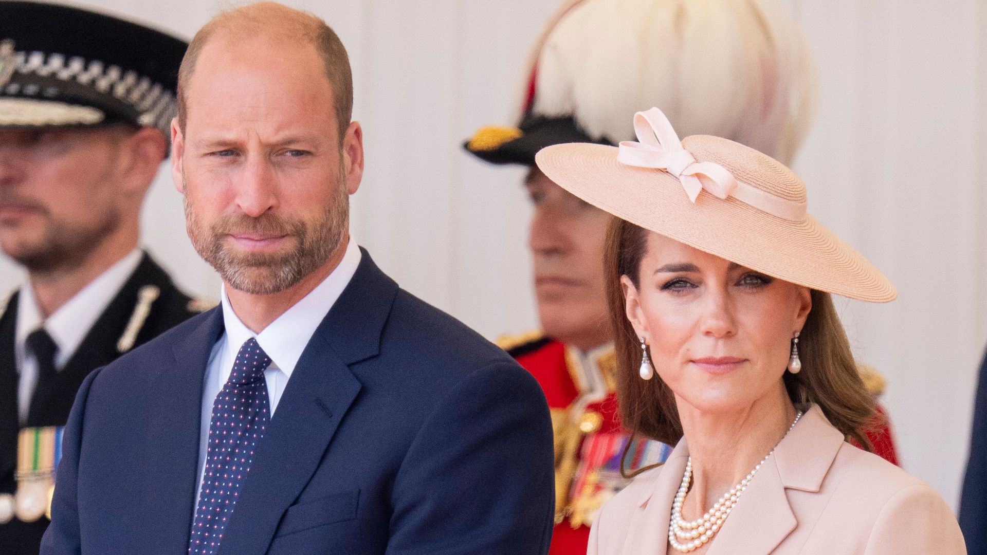 Prince William and the Princess of Wales during the formal welcome at the Royal Dais