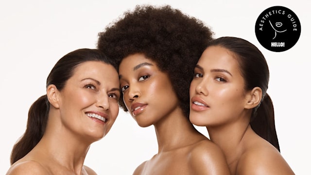 Three models posing with glowing skin