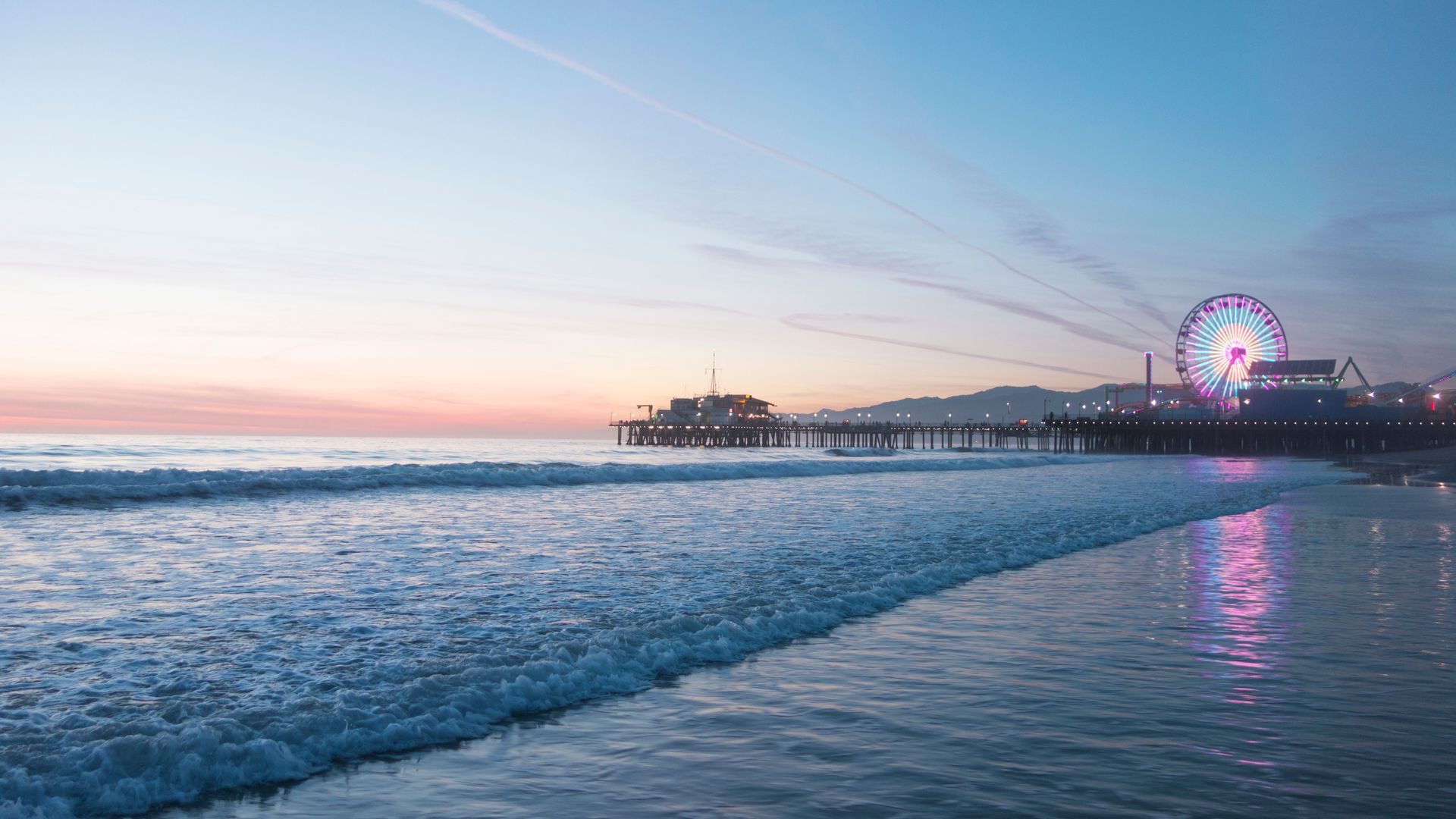 Santa Monica Pier Beach at Sunset