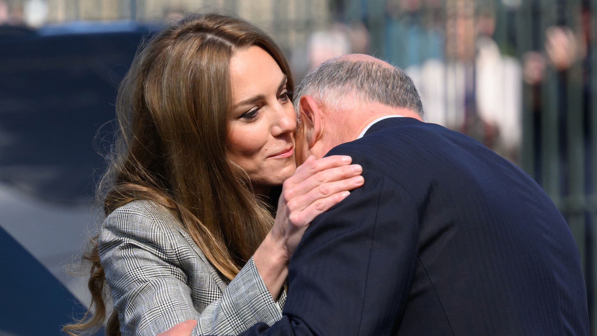 Jamie Lowther-Pinkerton greets the Princess of Wales as she visits Sudbury Silk Mills 