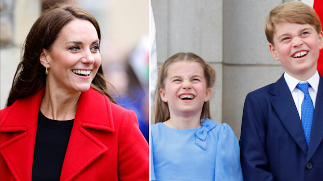 A split image of Kate Middleton and Prince George and Princess Charlotte