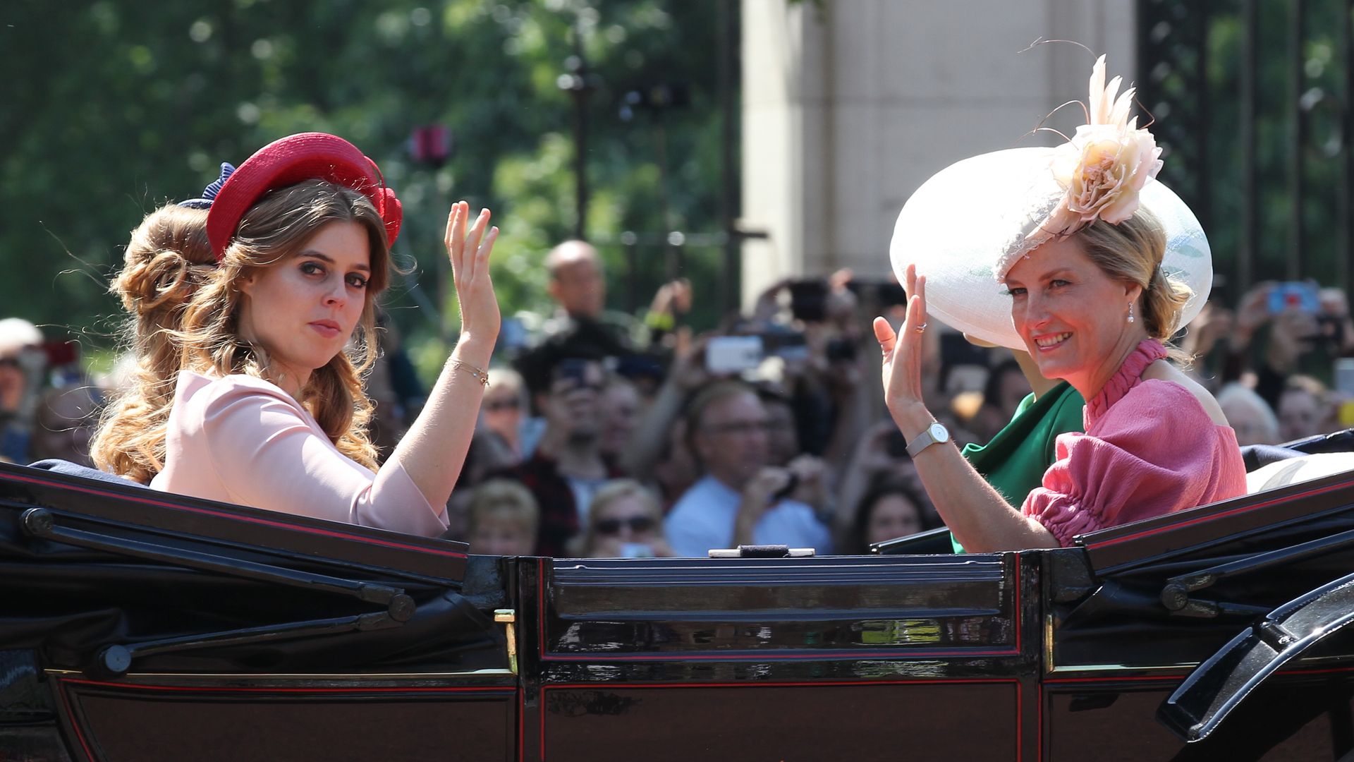  Princess Beatrice ( L ) and Sophie Countess of Wessex during Trooping The Colour 2018