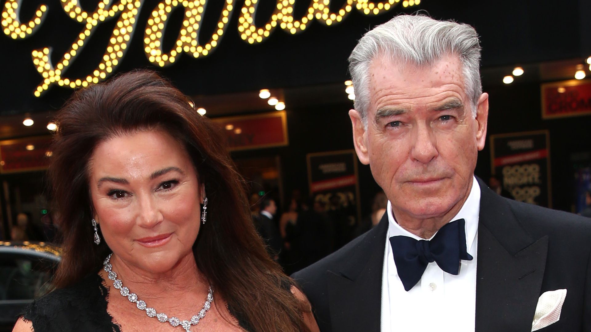 Keely Shaye Smith and Pierce Brosnan attend the opening night of "Good Night, And Good Luck" at Winter Garden Theatre on April 03, 2025 in New York City.