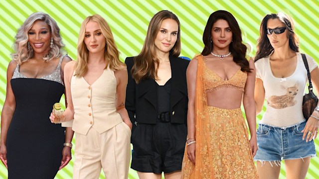 serena williams, sophie turner, natalie portman, priyanka chopra, bella hadid on stripy backdrop