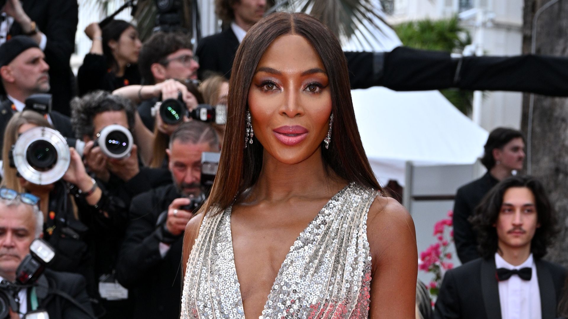 The supermodel attended the Jeanne du Barry Screening & opening ceremony red carpet at the 76th annual Cannes film festival at Palais des Festivals 