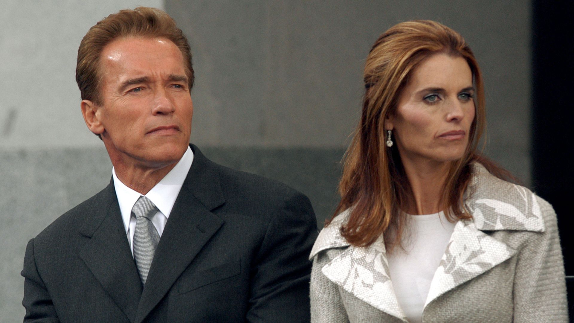 Arnold Schwarzenegger and wife Maria Shjriver after givigng his inaugural address as after being sworn in as California's 38th Governor during a ceremony at the State Capitol in Sacramento