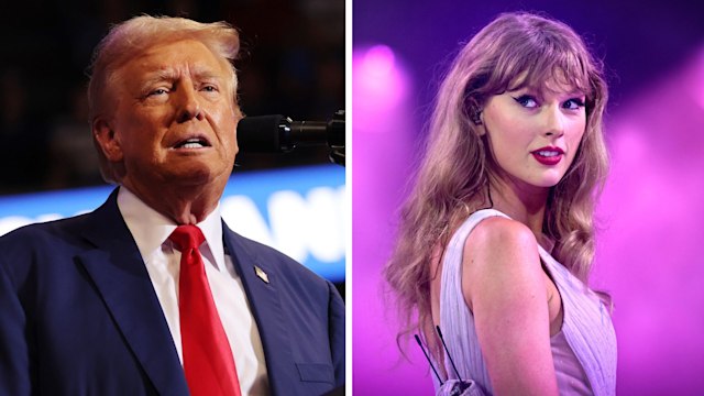 Split image of Donald trump (left) and Taylor Swift (right)