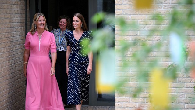 The princess of wales walking alongside Edwina Grosvenor