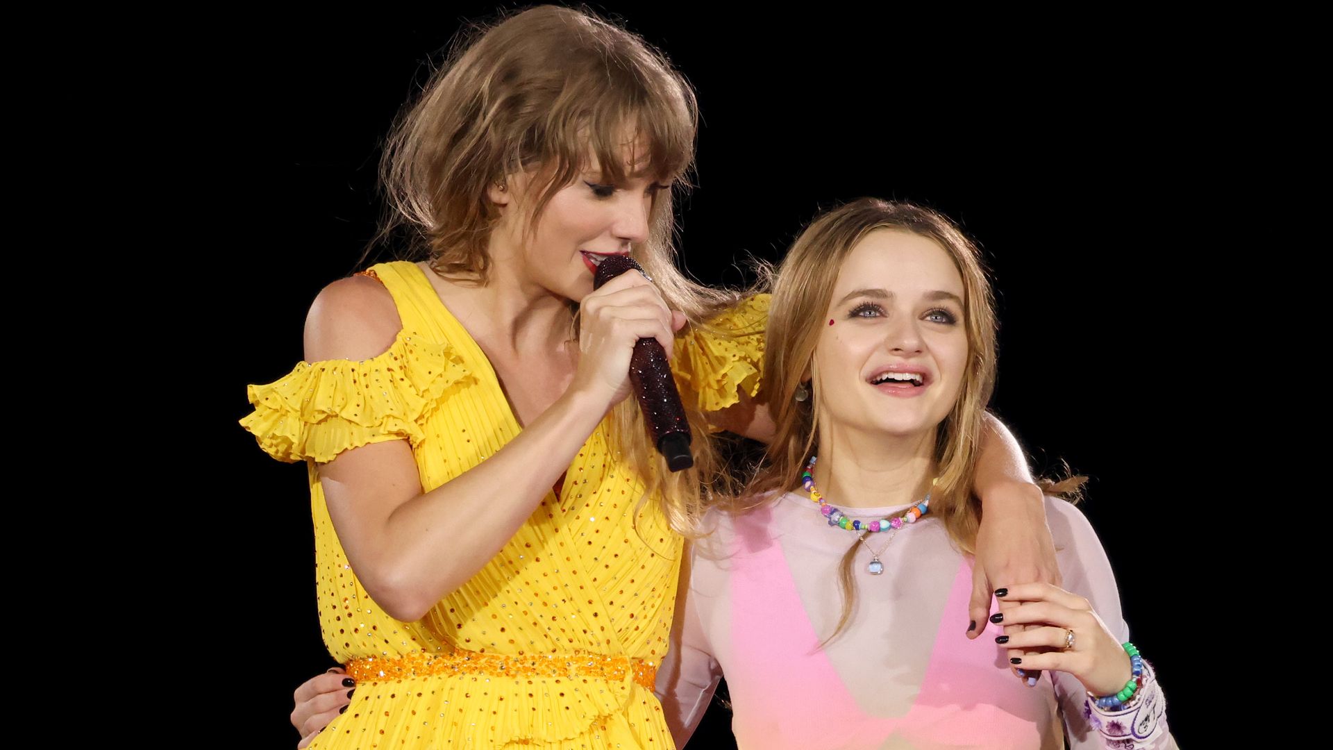 Taylor Swift and Joey King speak onstage at The Eras Tour