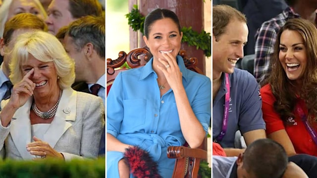 Camilla, Meghan and Kate Middleton and Prince William laughing
