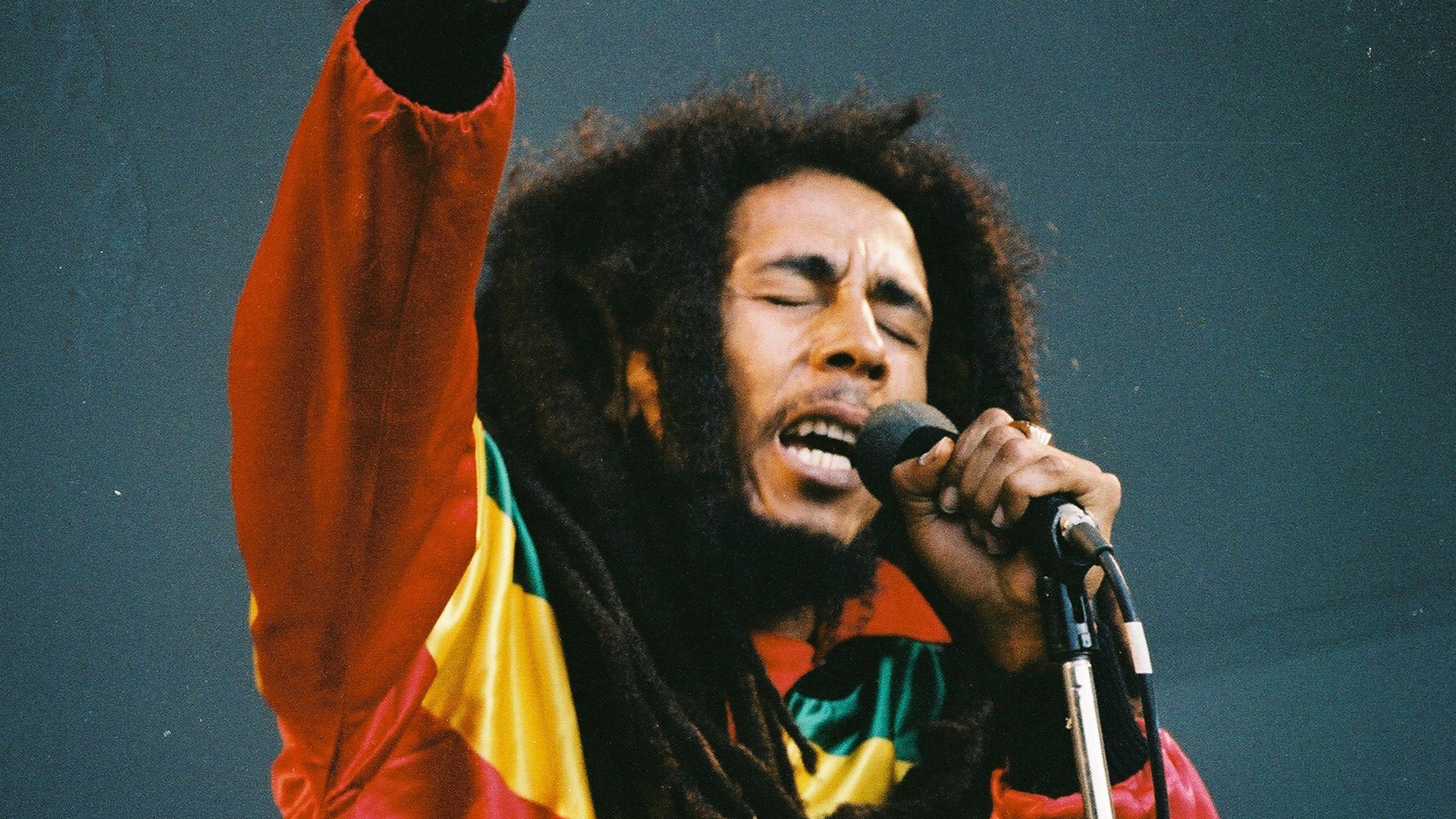 Bob Marley performing on stage in 1980. 