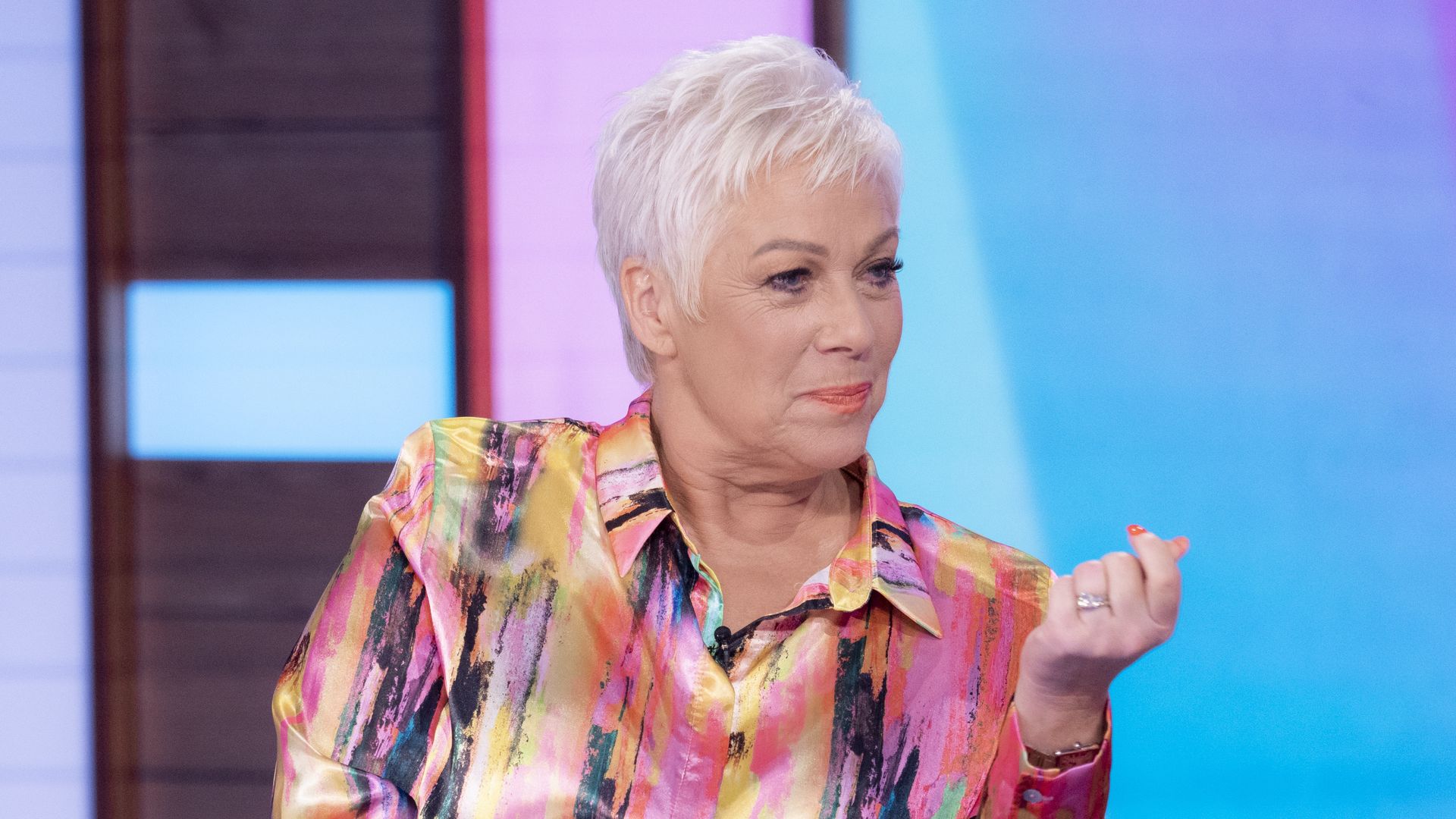 Denise Welch in a printer shirt on Loose Women