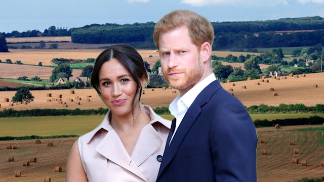 harry and meghan with cotswolds backdrop