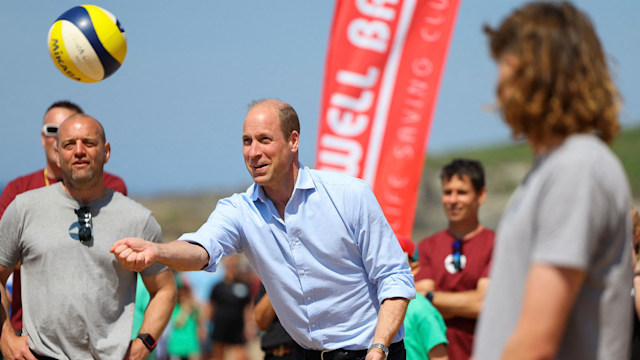 Prince William, the Duke of Cornwall plays volleyball